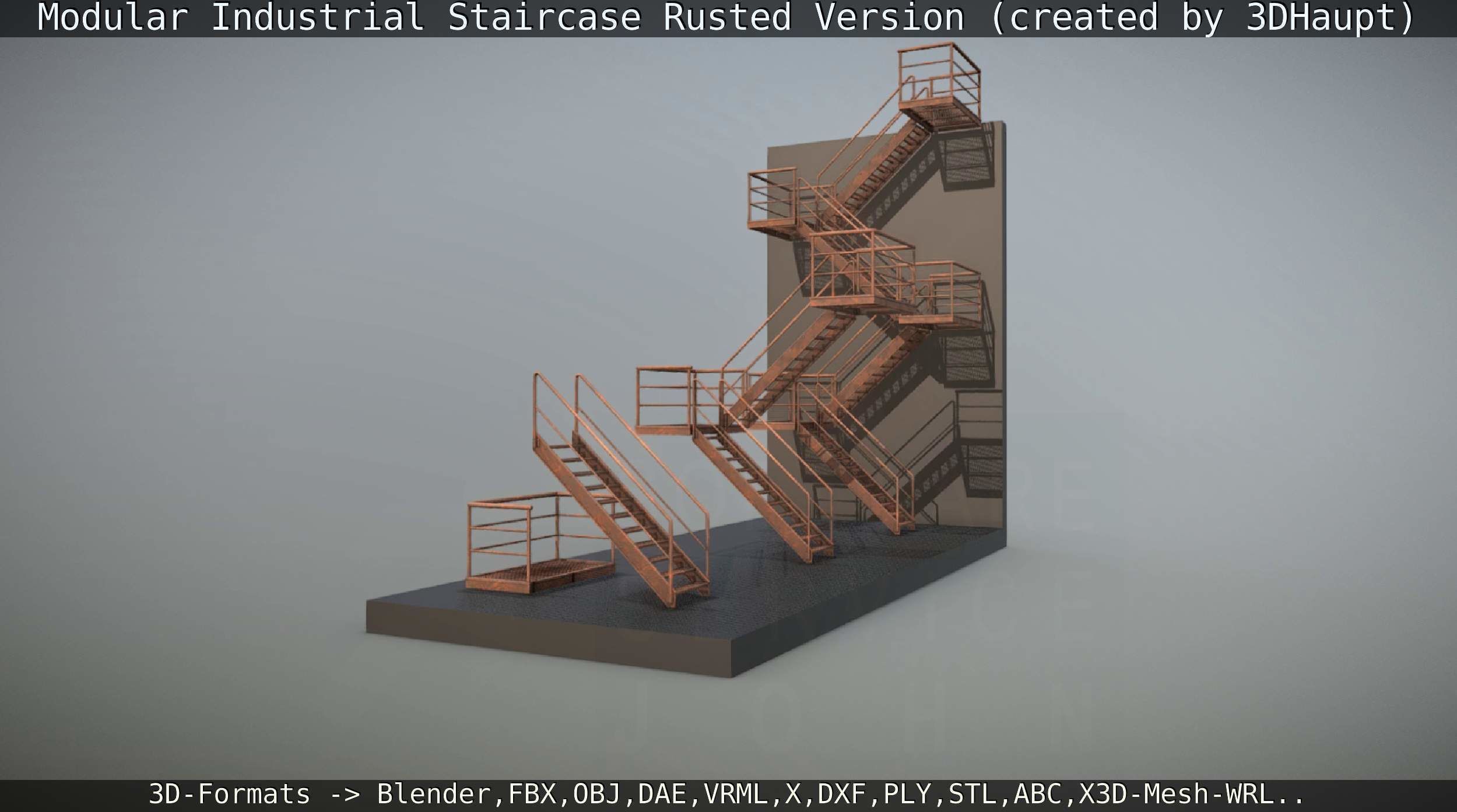 Modular Industrial Staircase Rusted Version - High-Poly 3D model_27