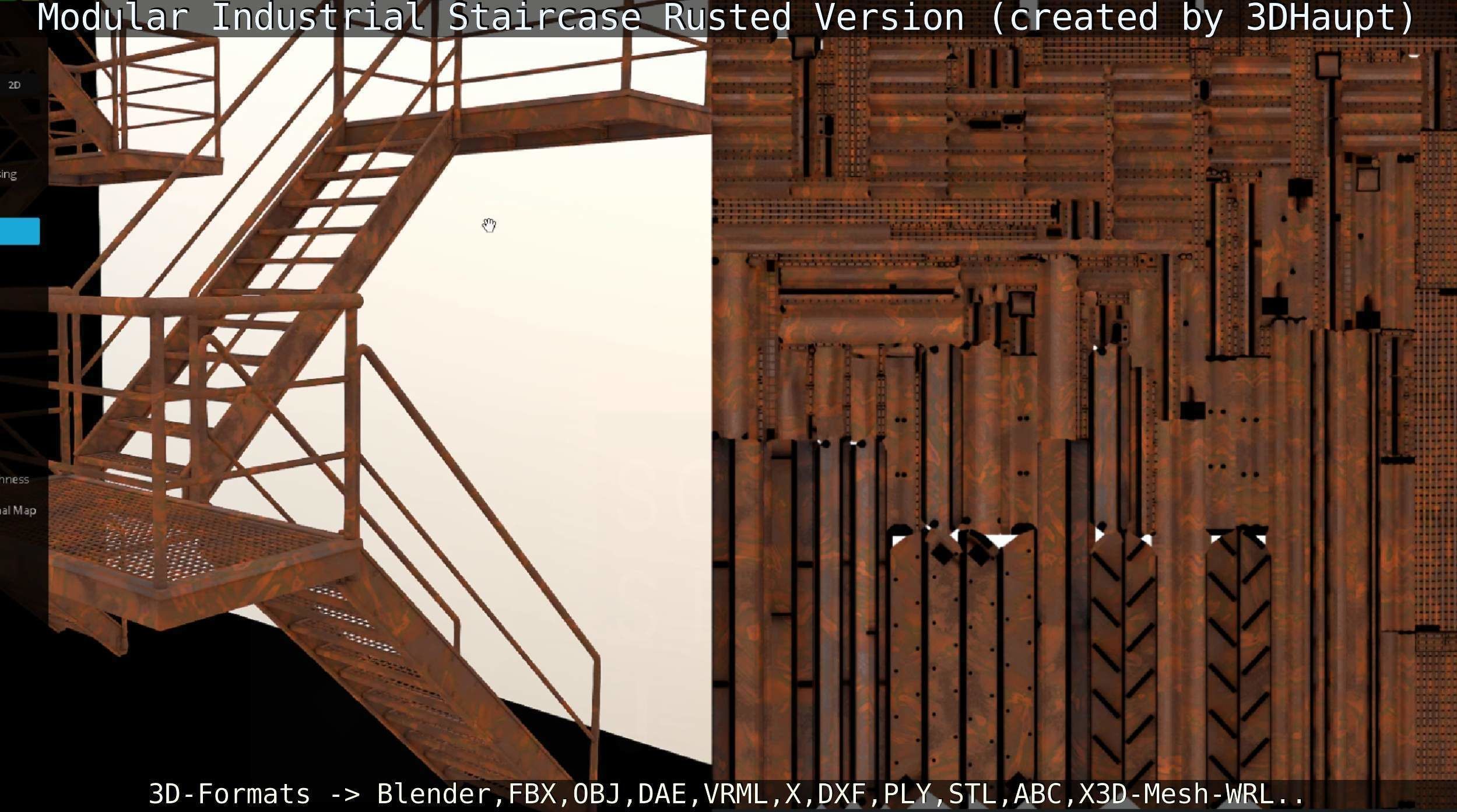Modular Industrial Staircase Rusted Version - High-Poly 3D model_148