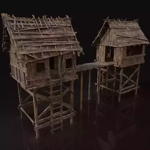 Next Gen AAA Gate Wooden Medieval Watchtower Low-poly 3D model