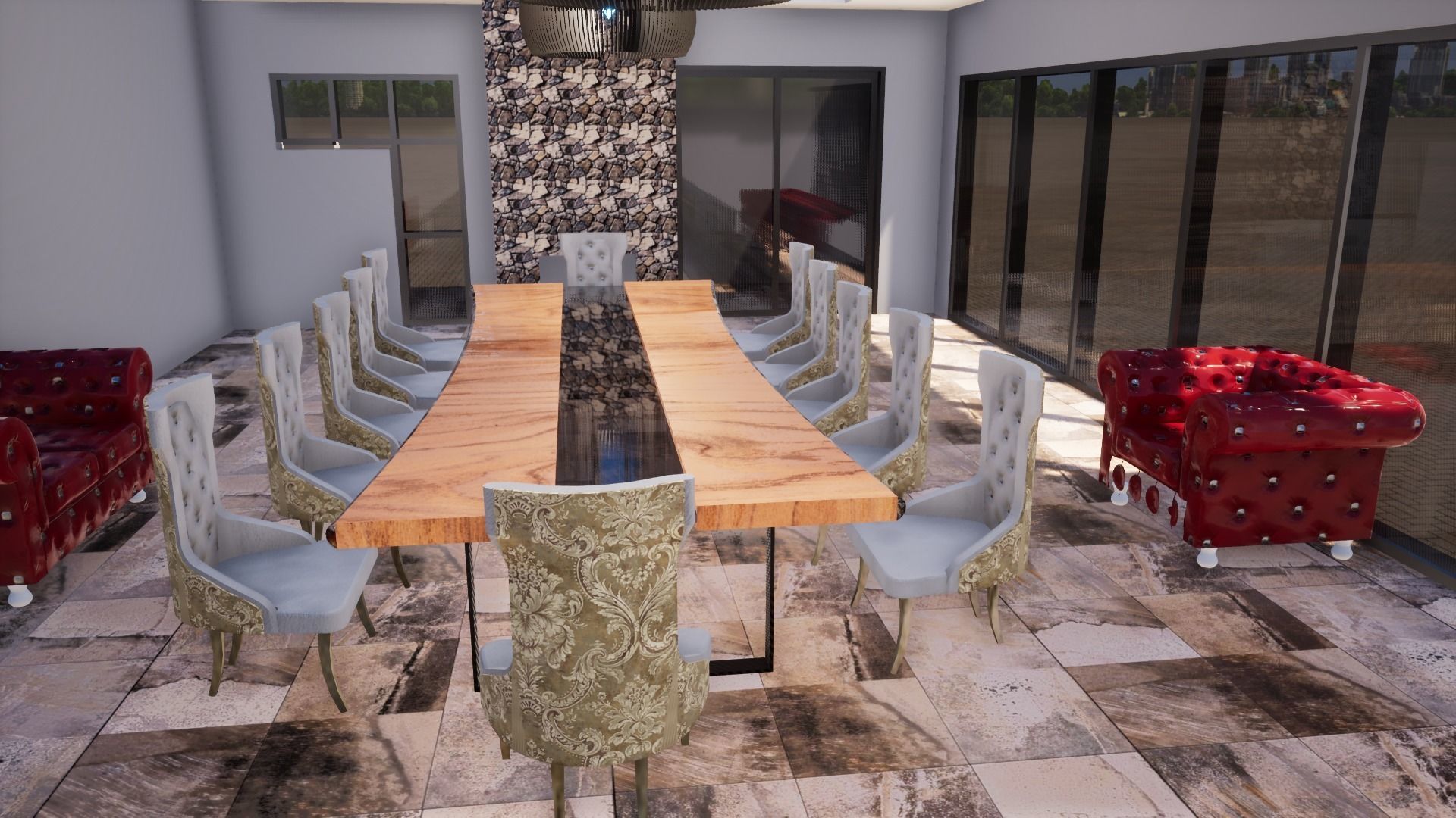 Dinning Table with Chairs 3D model_2
