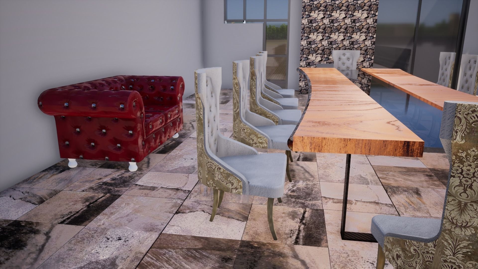 Dinning Table with Chairs 3D model_1