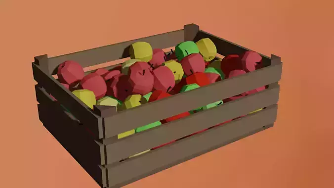 Low-poly Wooden apple basket