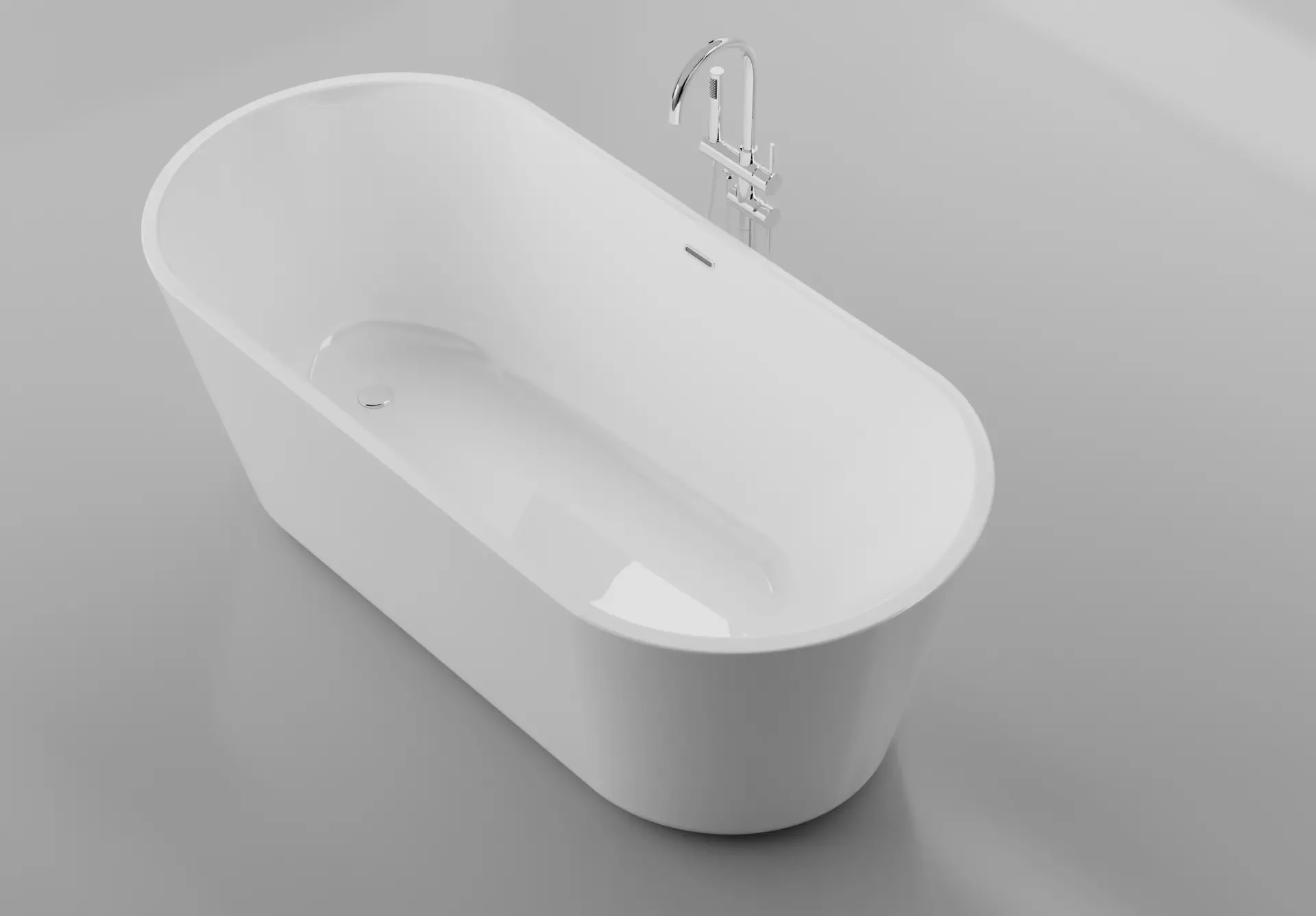 Oval freestanding Acrylic Bathtub and Mixer 3D model_0