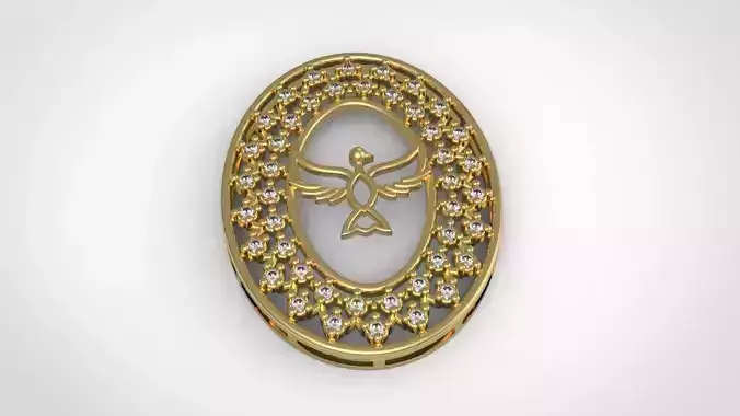 PENDANT gold brooch with bird and diamonds