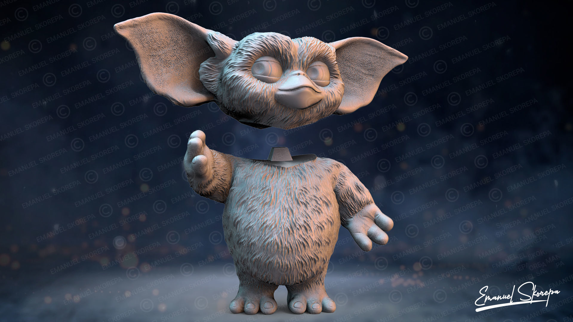 Gizmo gremlin with big ears 3D print model_3