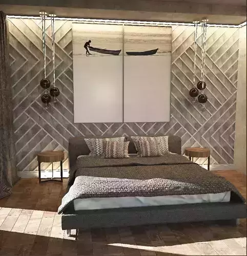 Bedroom modern with walls and wooden floors 3D model