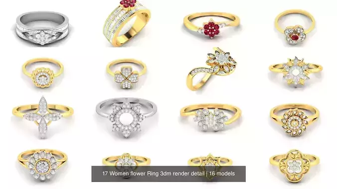 17 Women flower Ring 3dm render detail 3D Model Collection