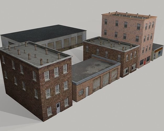 Old Buildings Low-poly 3D model