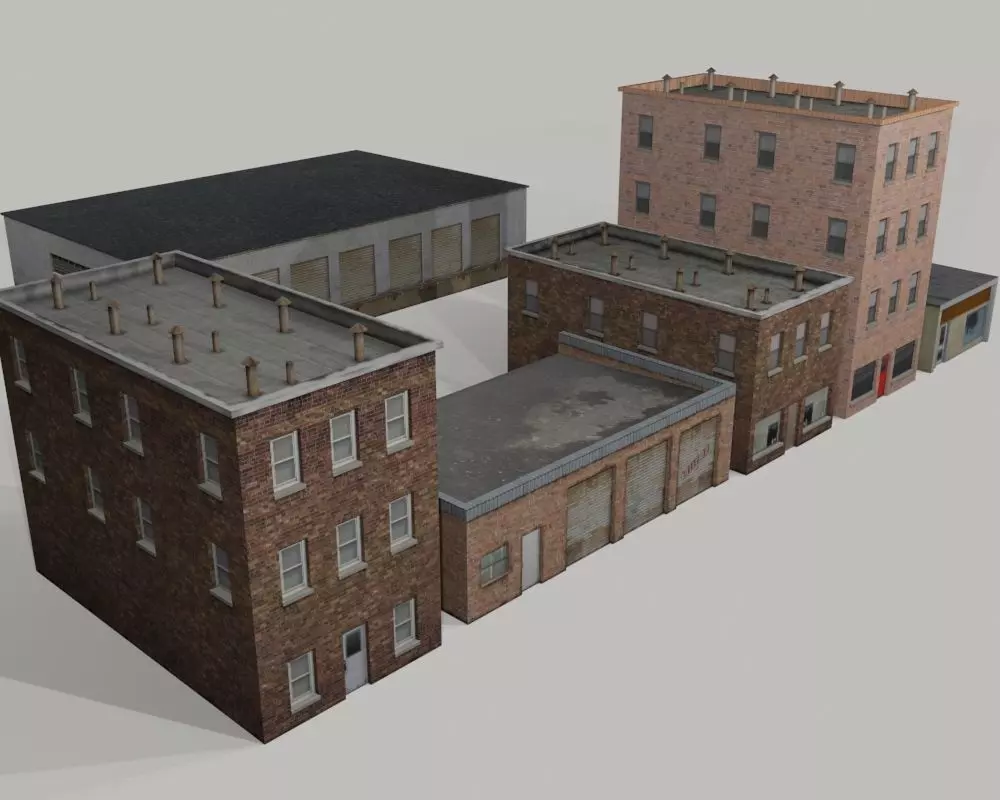 Old Buildings Low-poly 3D model_0