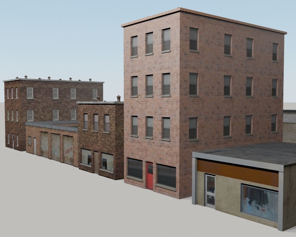 Old Buildings Low-poly 3D model_1