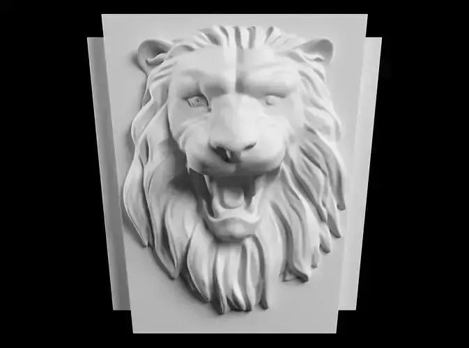 lion 3d model head on wall