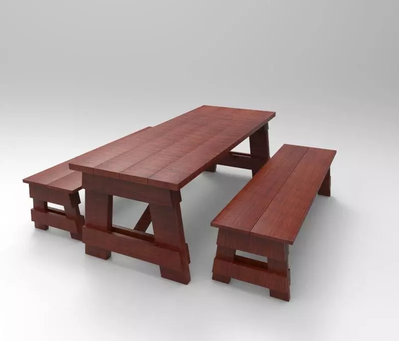 Picnic Table Low-poly 3D model_0