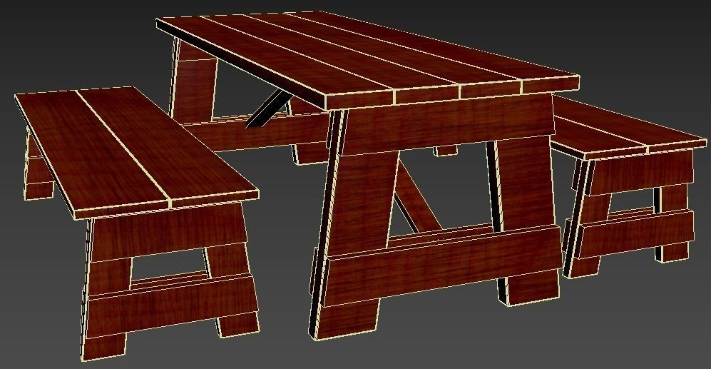 Picnic Table Low-poly 3D model_3
