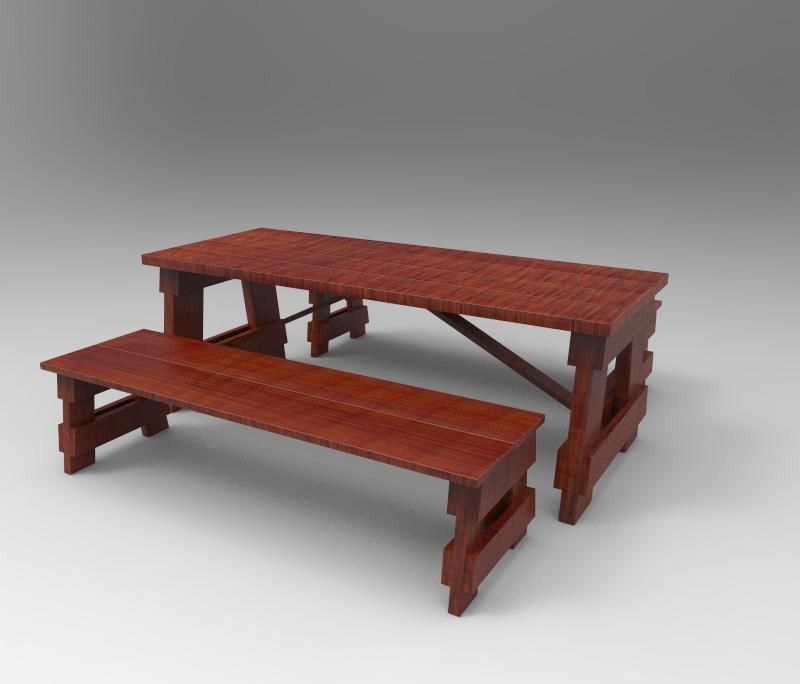 Picnic Table Low-poly 3D model_1
