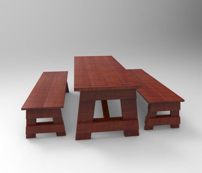 Picnic Table Low-poly 3D model_4