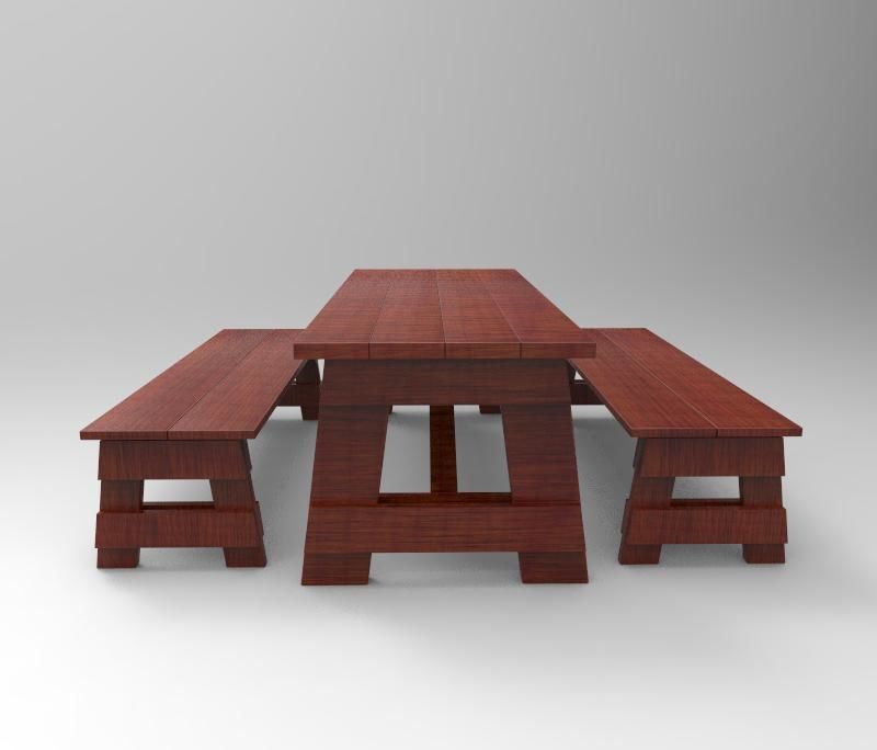 Picnic Table Low-poly 3D model_2