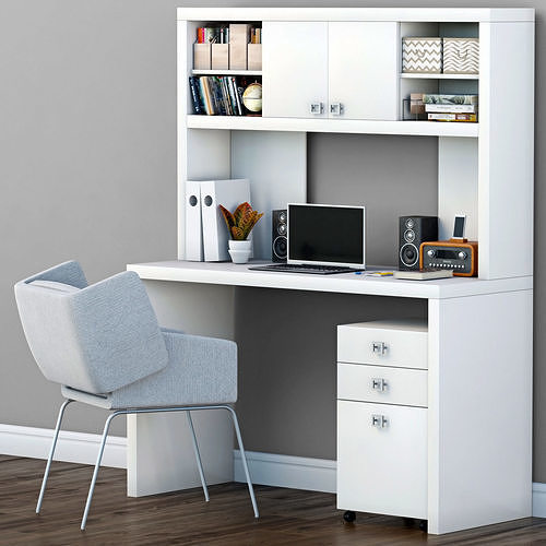 WorkSpace computer desk with chair and bookshelf 3D model