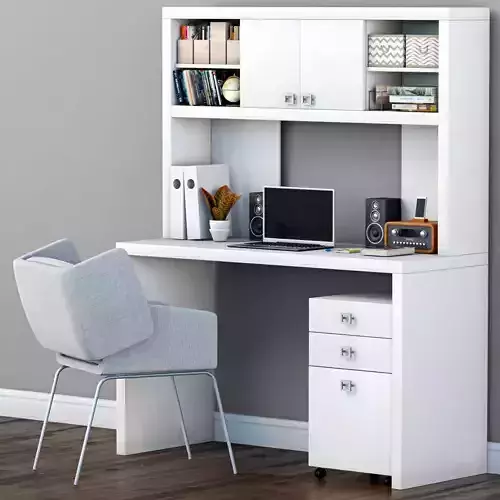 WorkSpace computer desk with chair and bookshelf 3D model