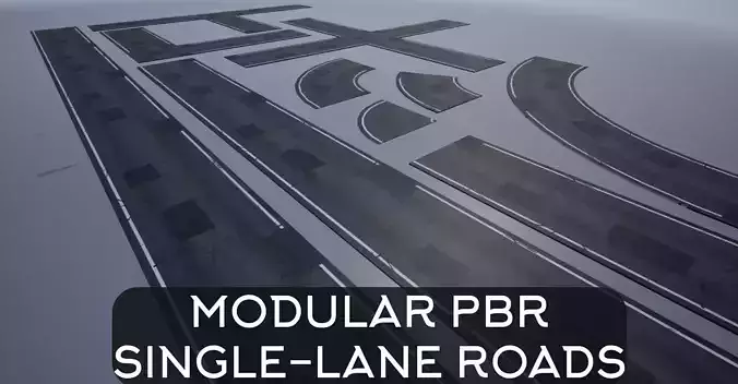 modular single lane PBR road Low-poly 3D model