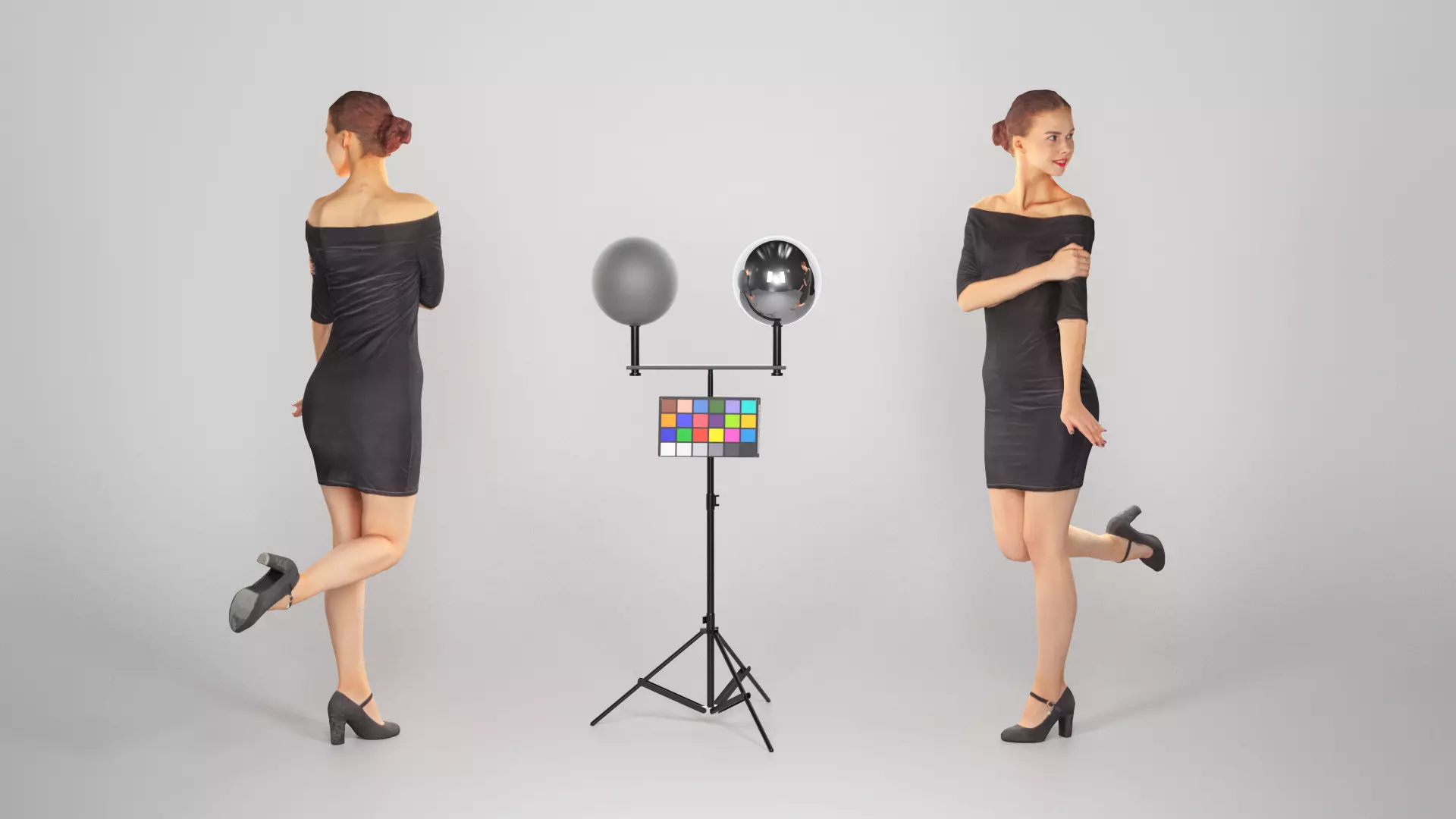 Beautiful girl in a black dress posing 114 Low-poly 3D model
