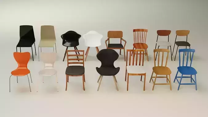 Low Poly Chair Collection with wooden legs