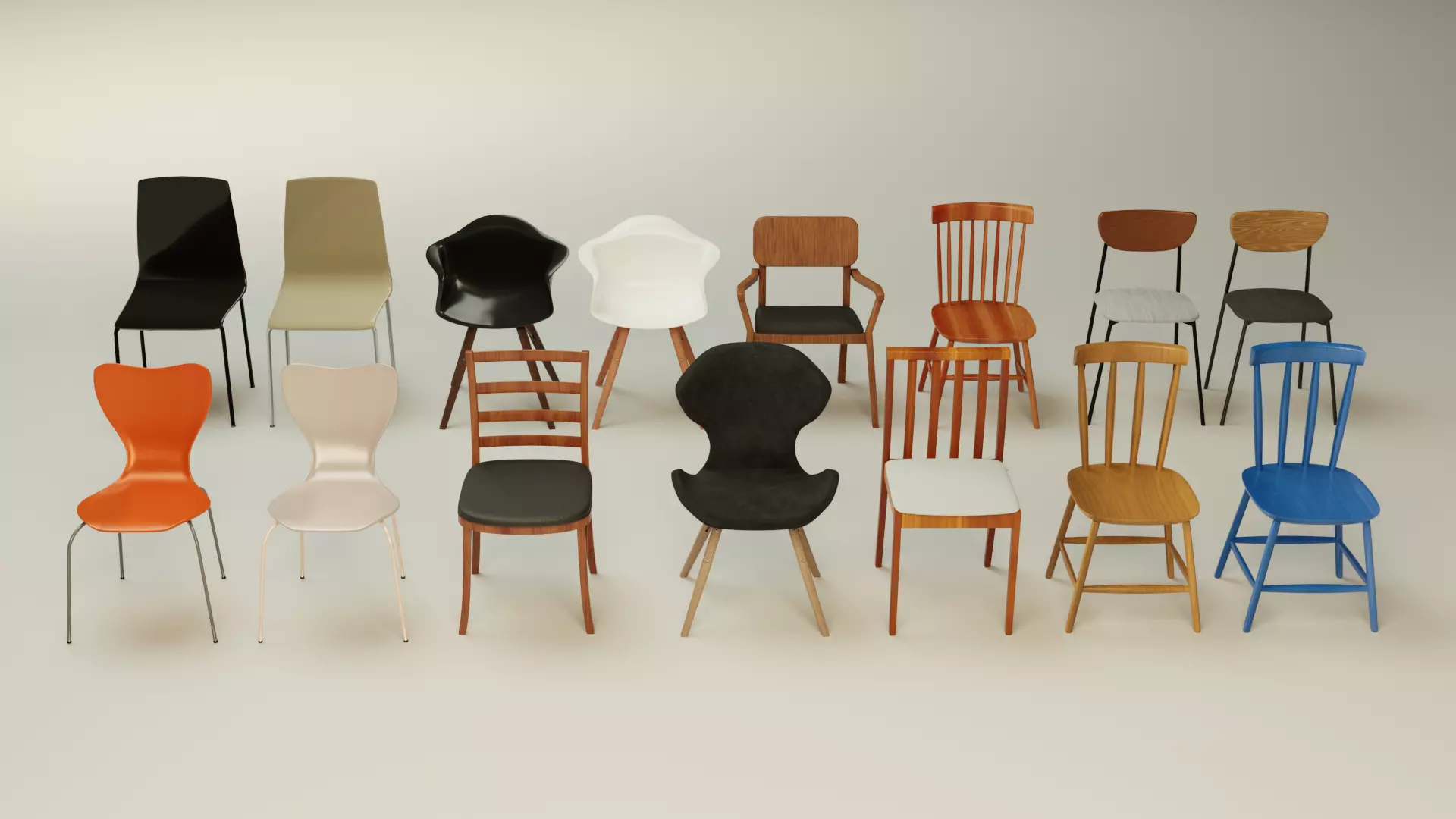 Low Poly Chair Collection with wooden legs Low-poly 3D model_0