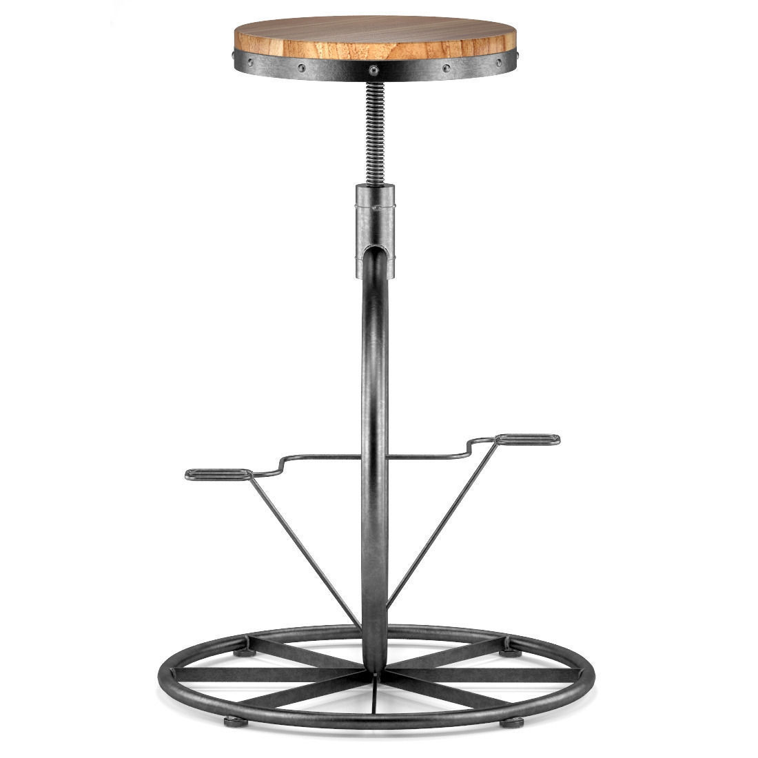Charles Bicycle Wheel Adjustable Bar Stool 3D model_4