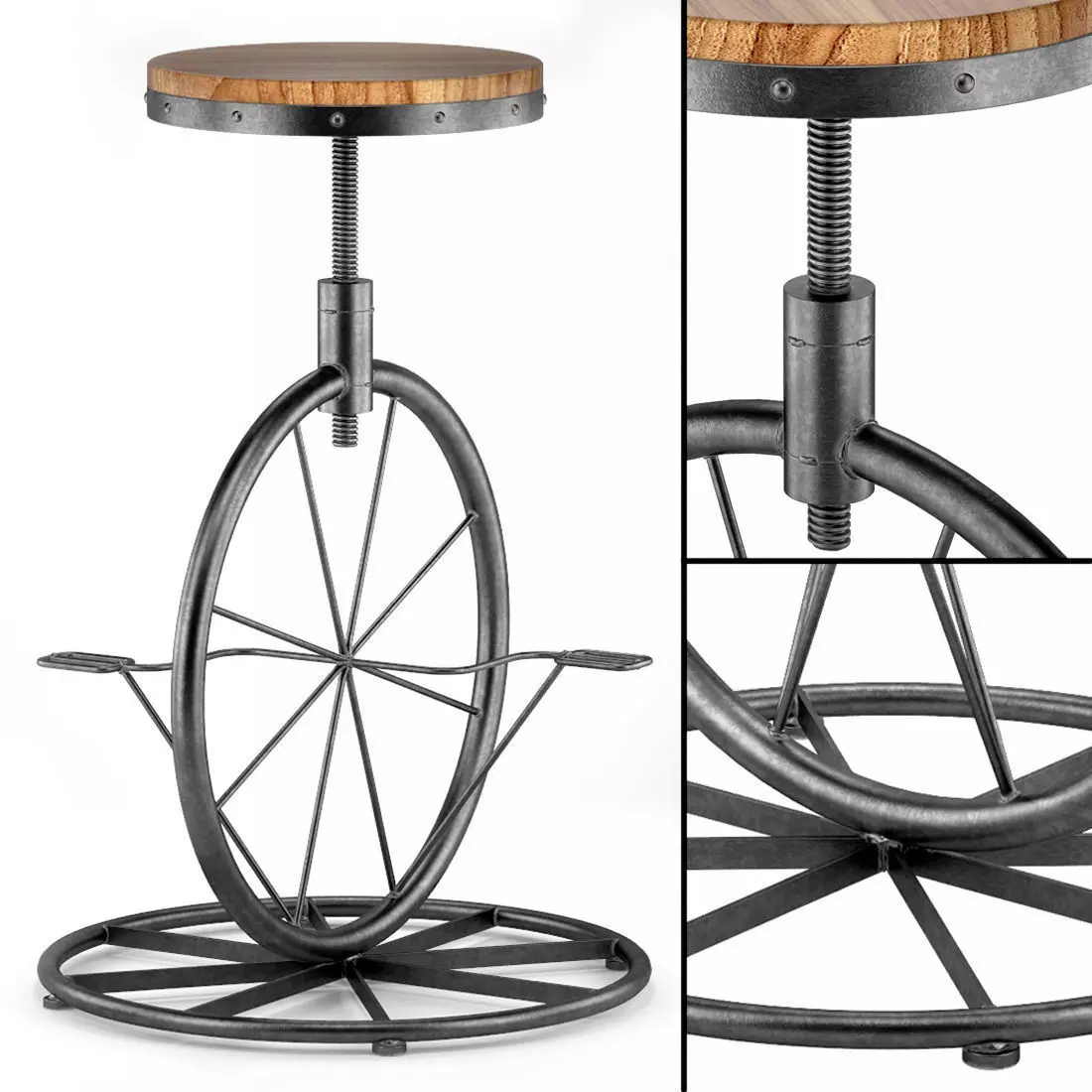 Charles Bicycle Wheel Adjustable Bar Stool 3D model_0