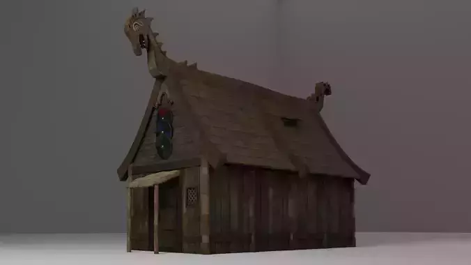 Viking House with Thatch Shack with interior and wooden fence