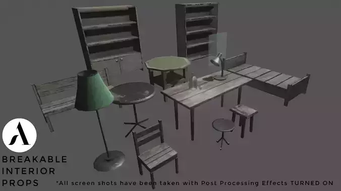 Breakable Interior Props - Low Polly - Unity 3d Low-poly 3D model