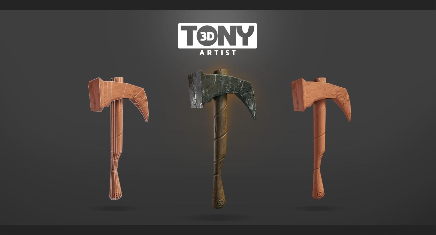 Pick Axe Low-poly 3D model_2