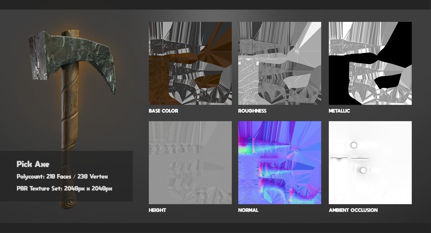 Pick Axe Low-poly 3D model_7