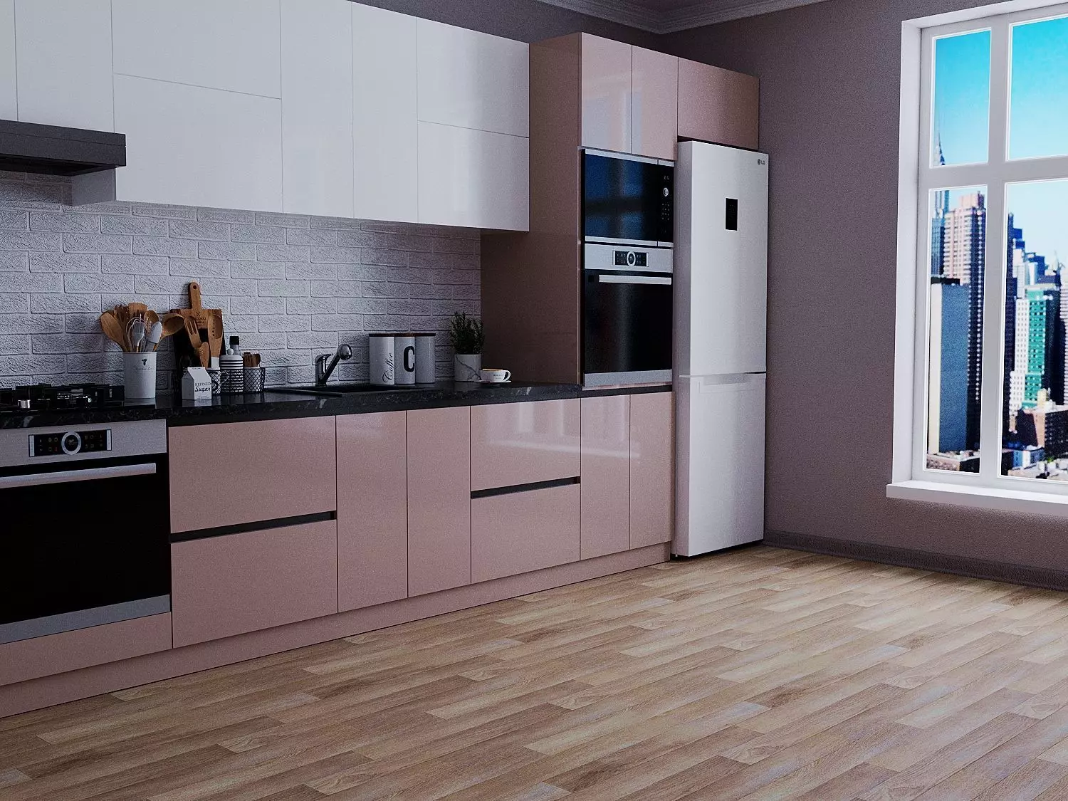 Kitchen furniture Low-poly 3D model_0