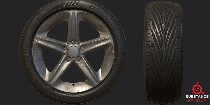 CAR WHEEL PACK 01 AR - VR - Highpoly - Low-poly 3D model 6