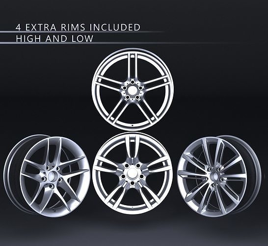 CAR WHEEL PACK 01 AR - VR - Highpoly - Low-poly 3D model 2