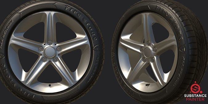 CAR WHEEL PACK 01 AR - VR - Highpoly - Low-poly 3D model 5