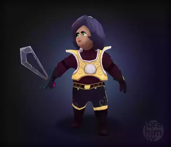 Fantasy cartoon girl warrior Low-poly 3D model