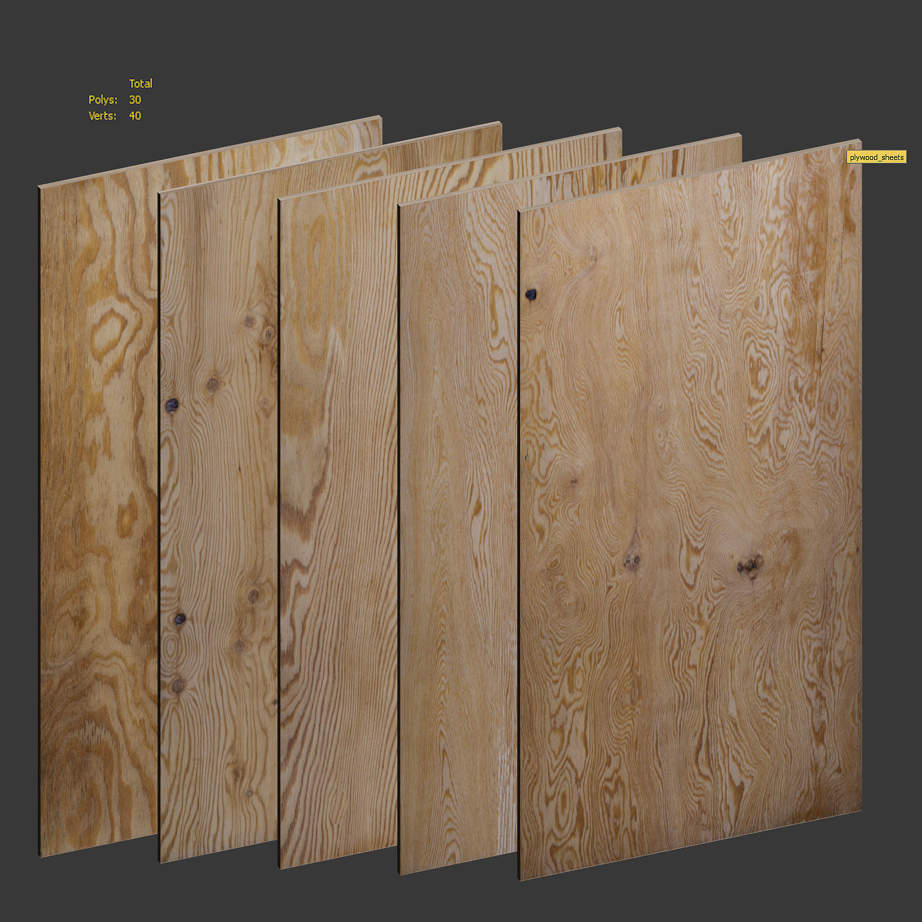 Set of plywood sheets - 5 items Low-poly 3D model_4