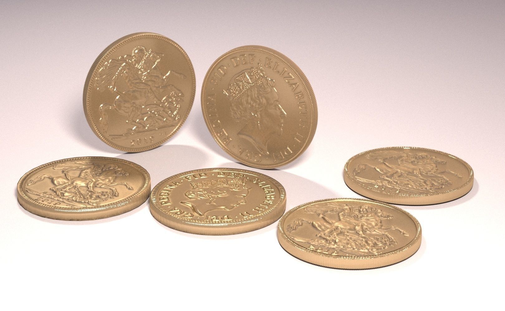 Gold Sovereign Coin Low-poly 3D model_6
