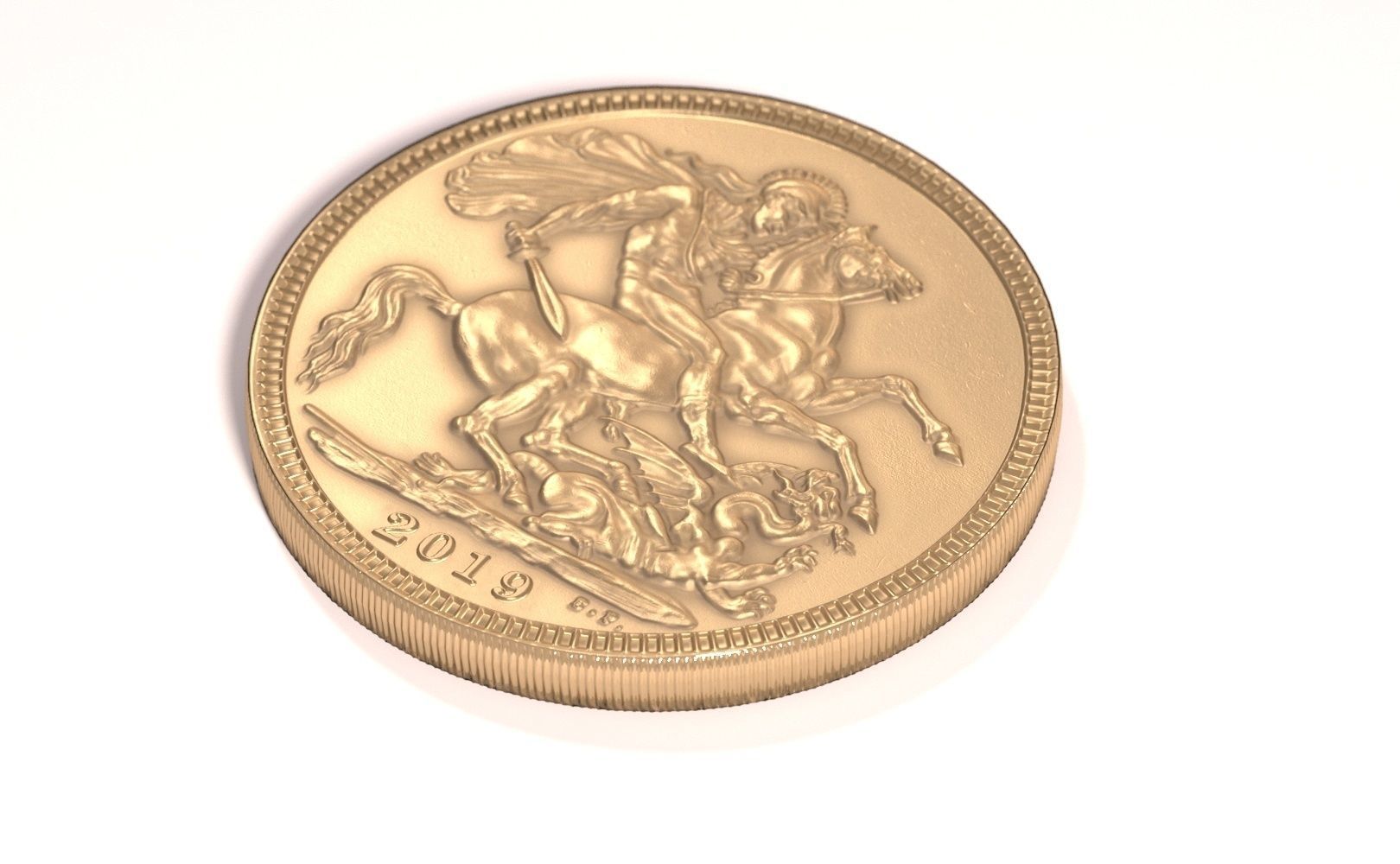 Gold Sovereign Coin Low-poly 3D model_1