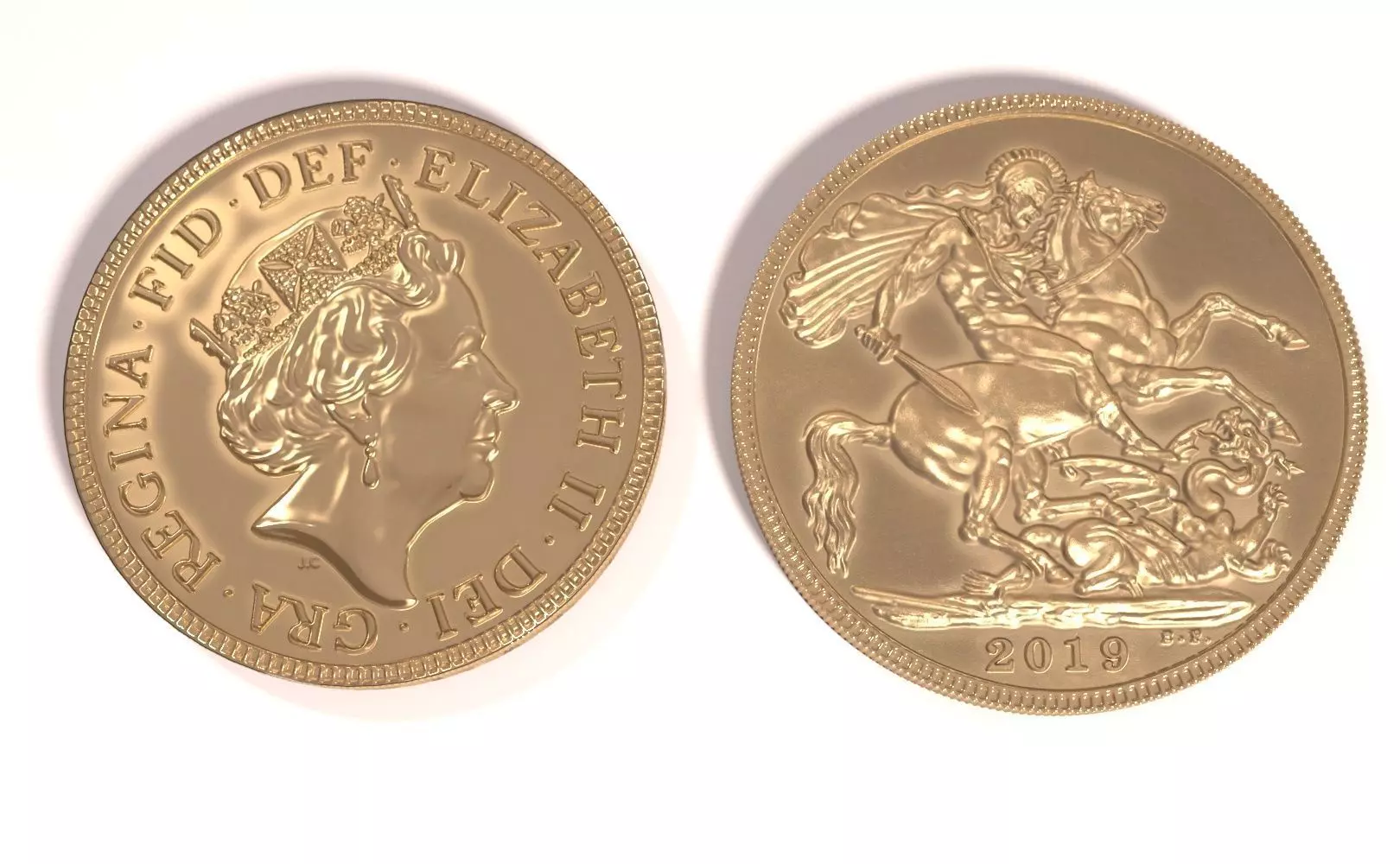 Gold Sovereign Coin Low-poly 3D model_0