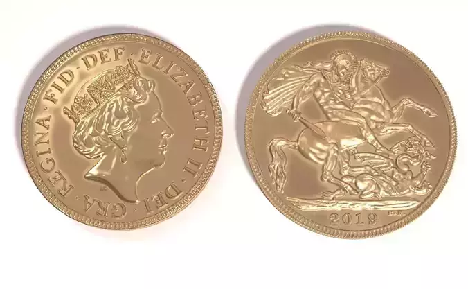Gold Sovereign Coin Low-poly 3D model