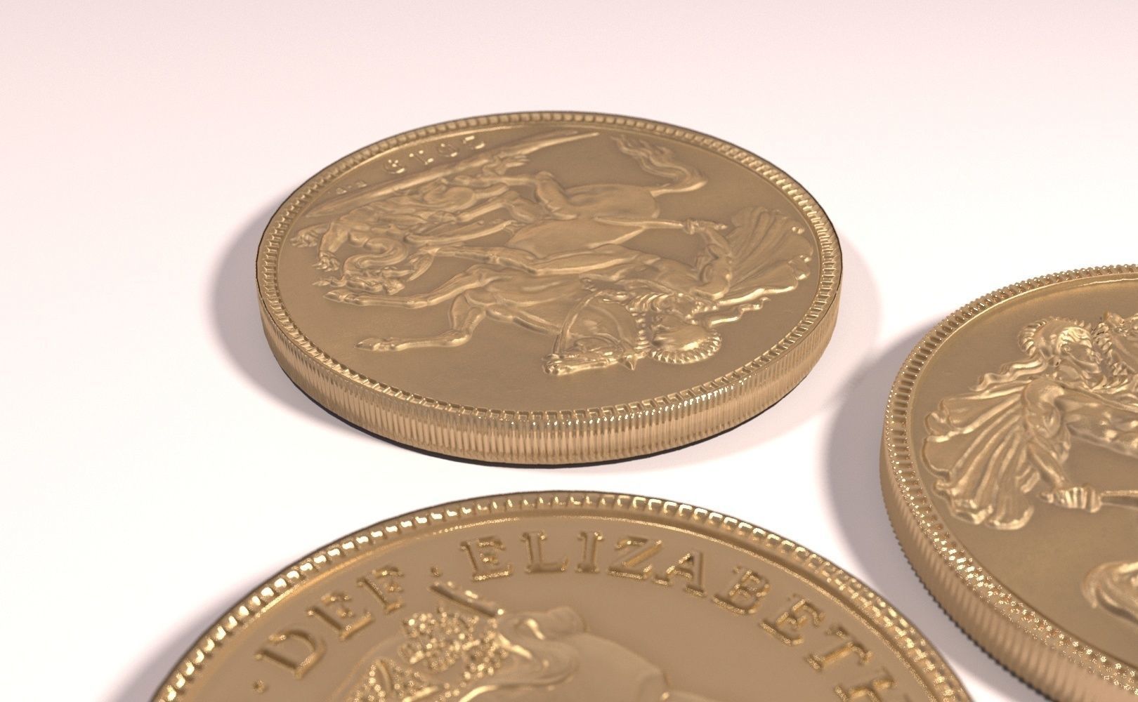 Gold Sovereign Coin Low-poly 3D model_3