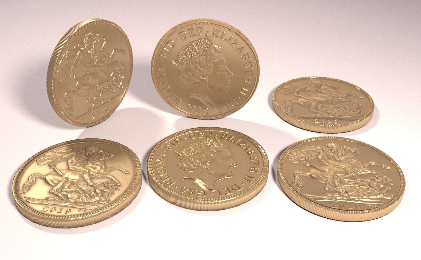 Gold Sovereign Coin Low-poly 3D model_4