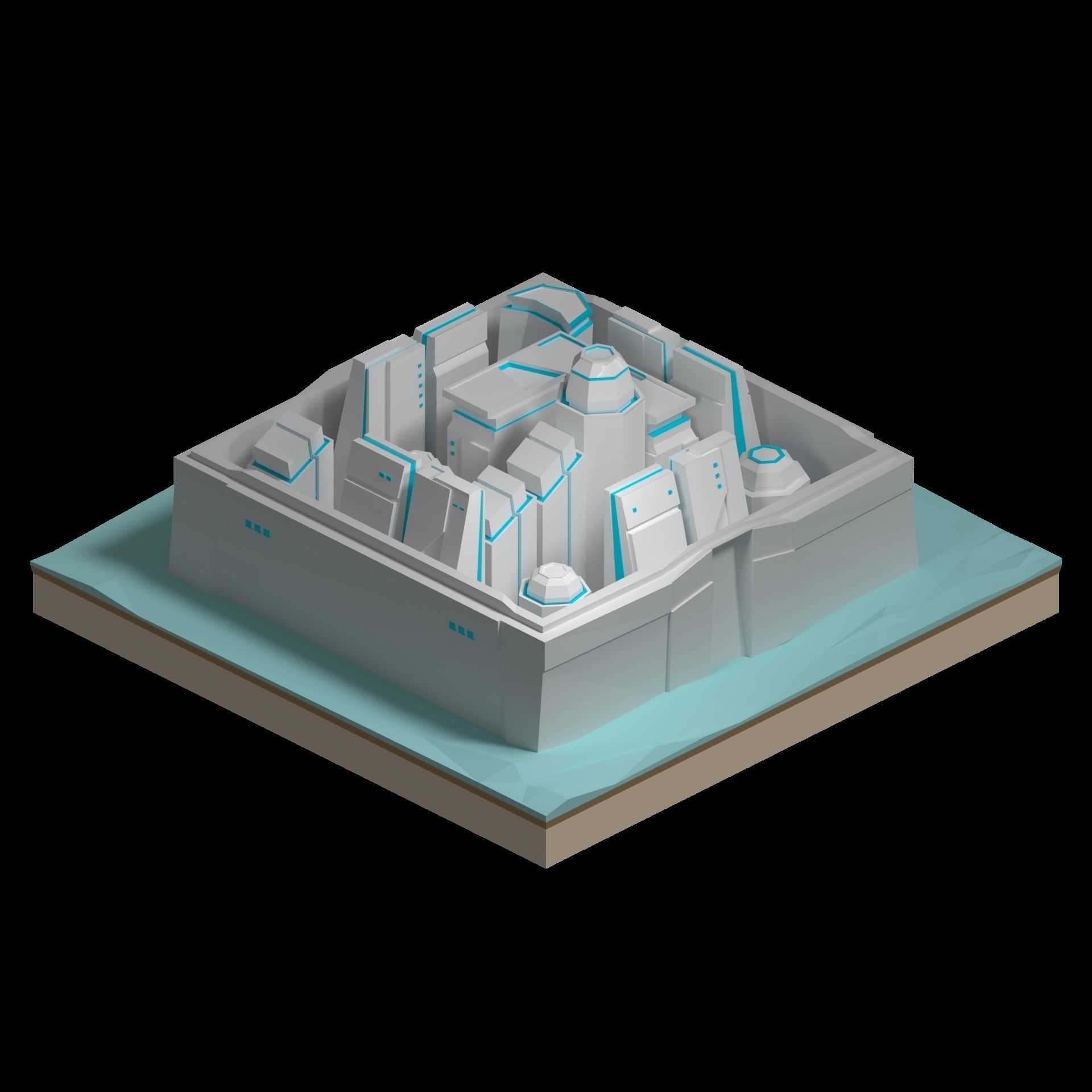 Sci-fi isometric city SET Low-poly 3D model_18