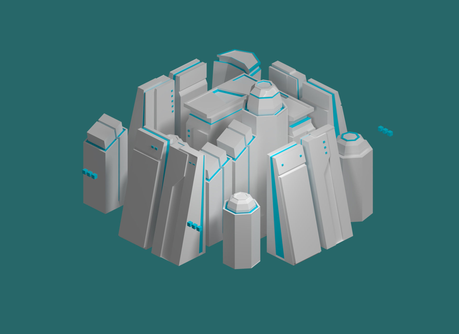 Sci-fi isometric city SET Low-poly 3D model_4