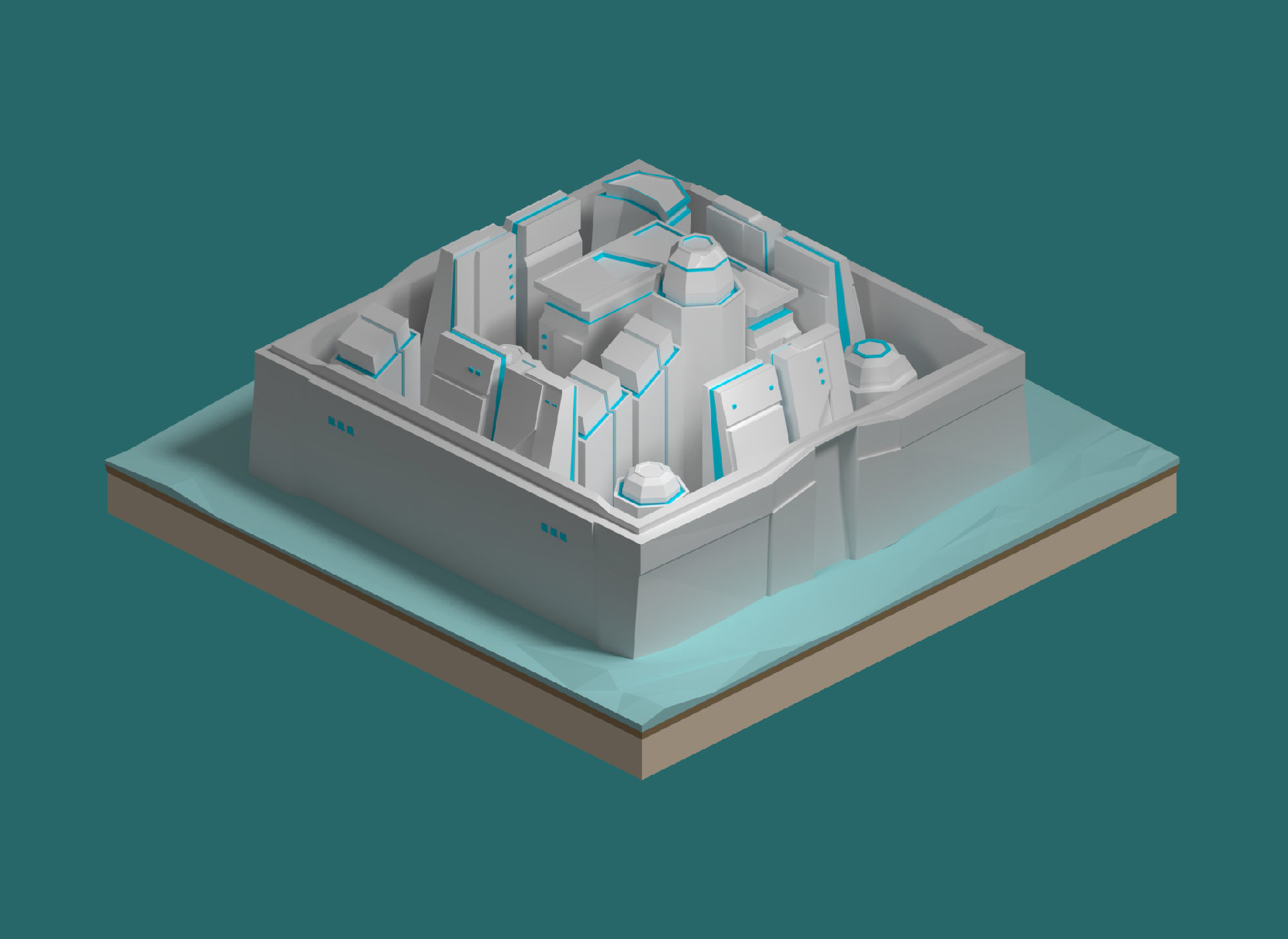 Sci-fi isometric city SET Low-poly 3D model_1