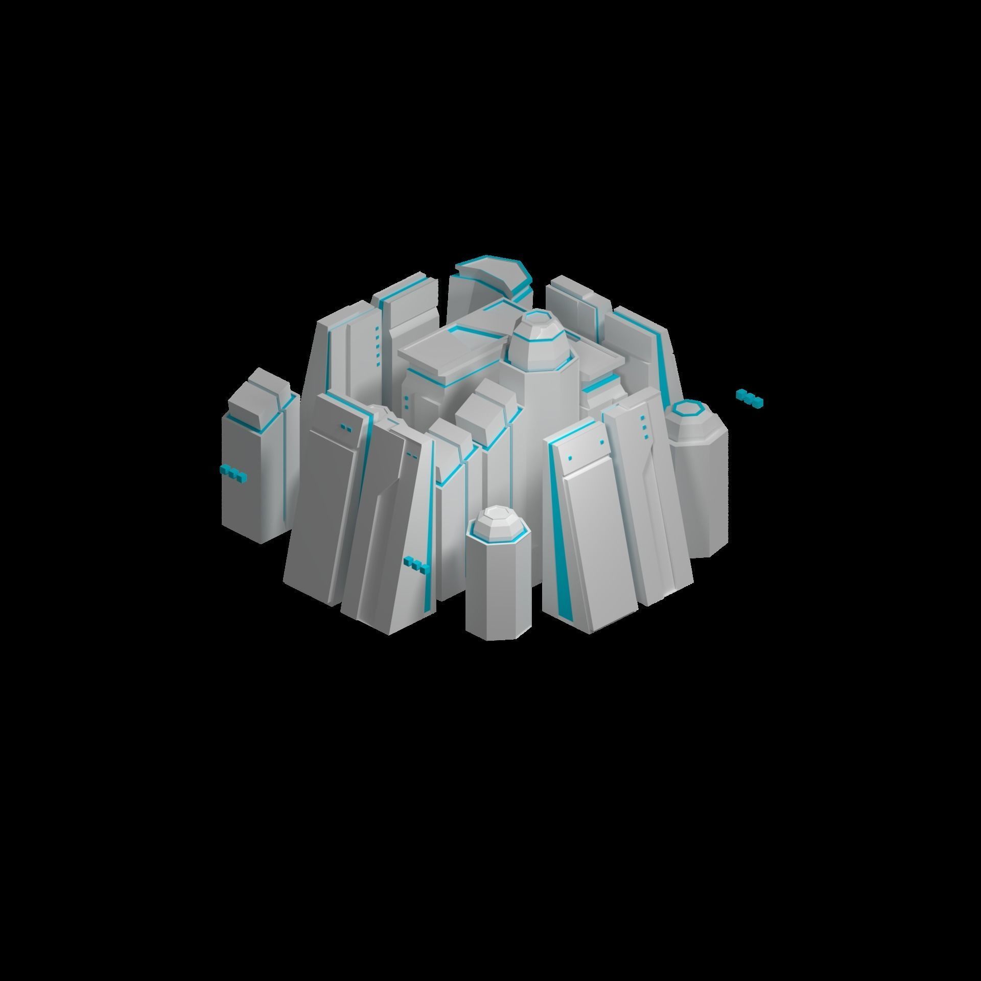 Sci-fi isometric city SET Low-poly 3D model_16