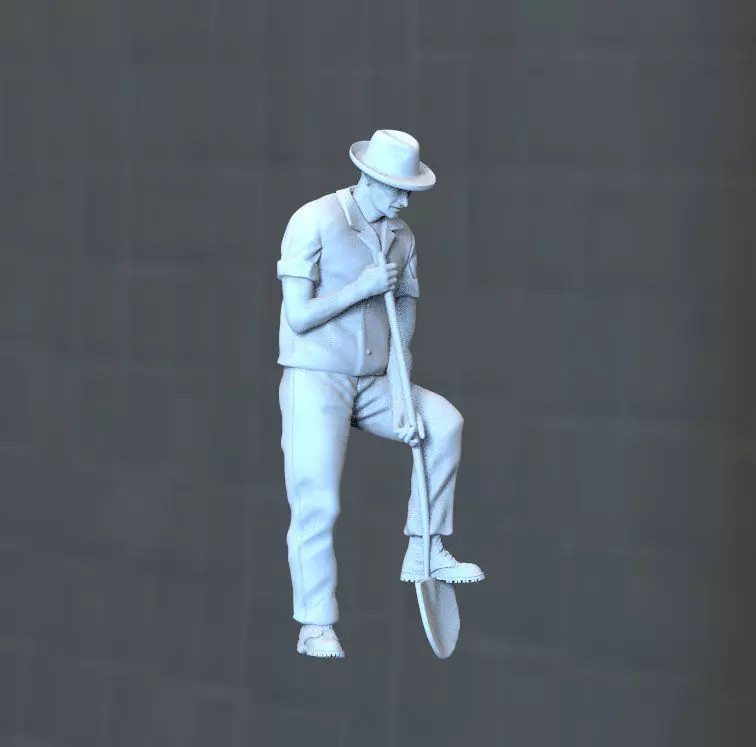digger man wearing hat and holding shovel 3D print model_0