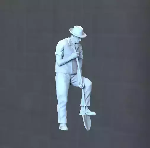 digger man wearing hat and holding shovel 3D print model